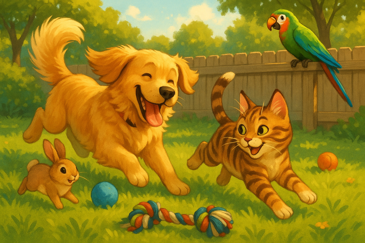 happy pets playing together